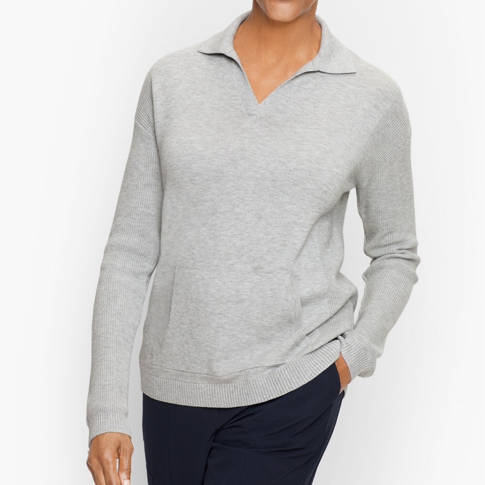 Talbots Winter Johnny Collar Gray Long Sleeve Fitted Sweater Ladies XS